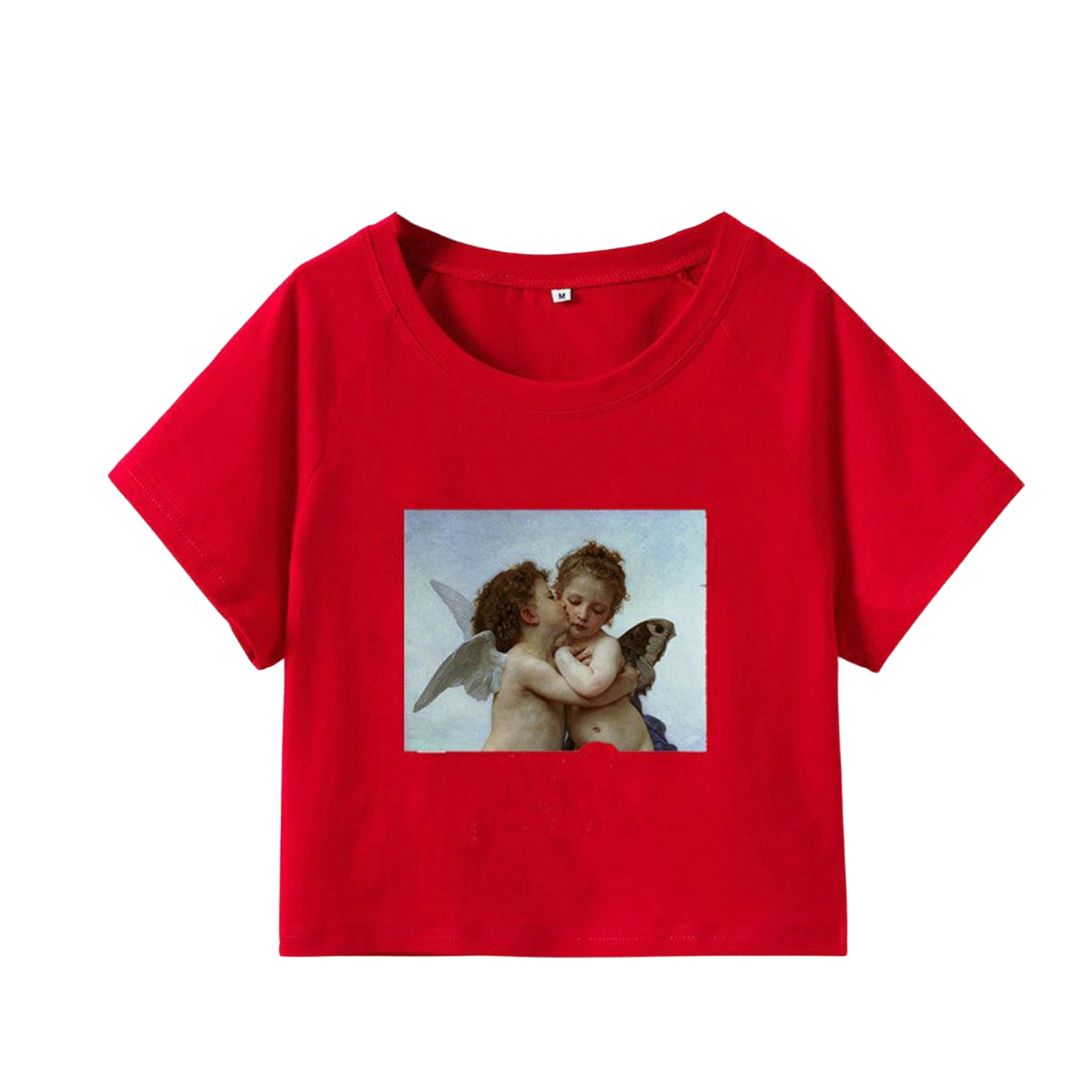 Áo Croptop Tay Ngắn Cổ Tròn Hoạ Tiết Thiên Thần Cho Phái Nữ | BigBuy360 - bigbuy360.vn