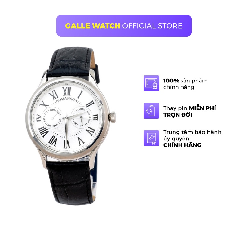 Đồng hồ Romanson Classic Man Watch TL3204FMWWH nam mặt mỏng kính chống xước, máy Thụy Sĩ, dây da cao cấp chính hãng