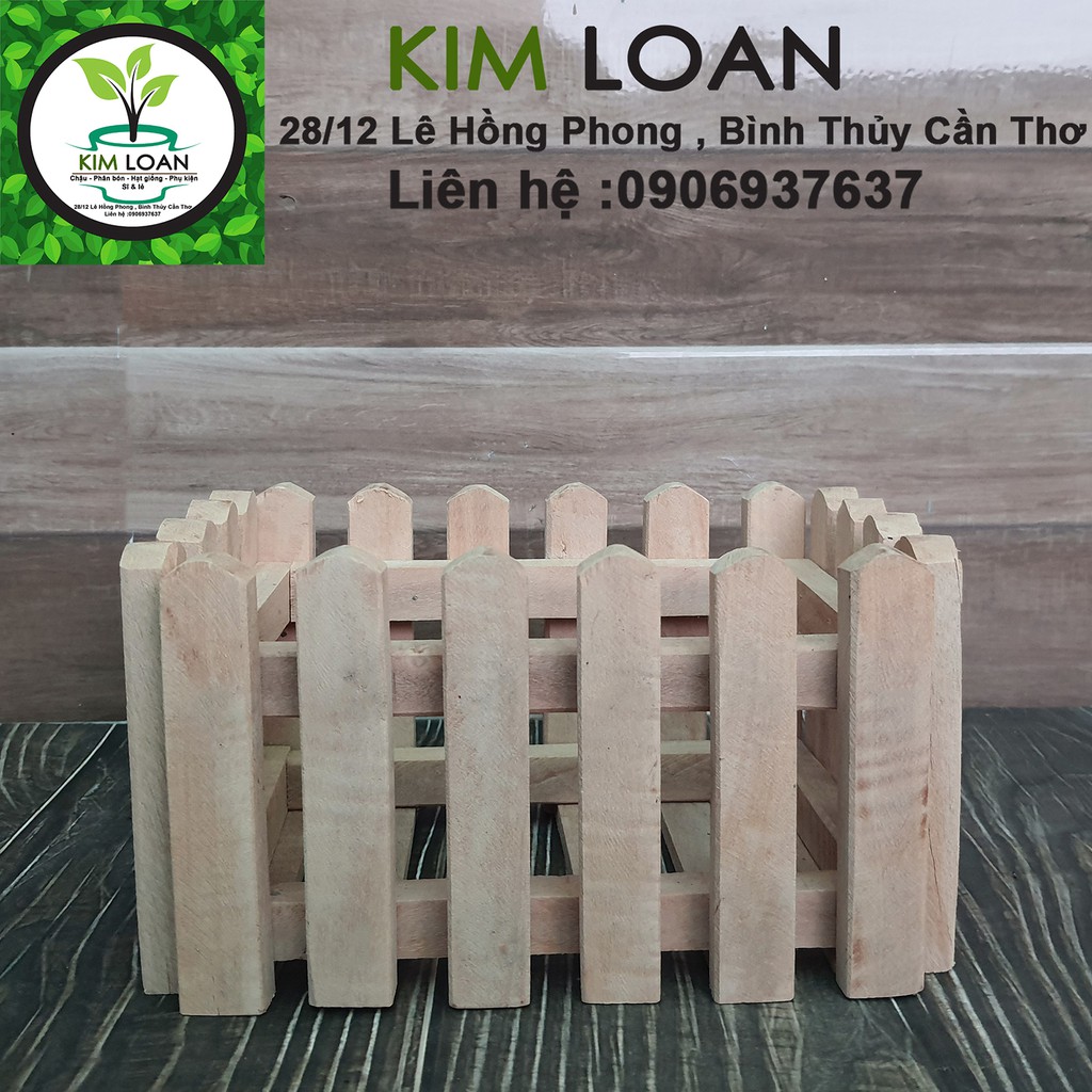 Chậu lan gỗ vú sữa chữ nhật hàng rào 20x14x11cm