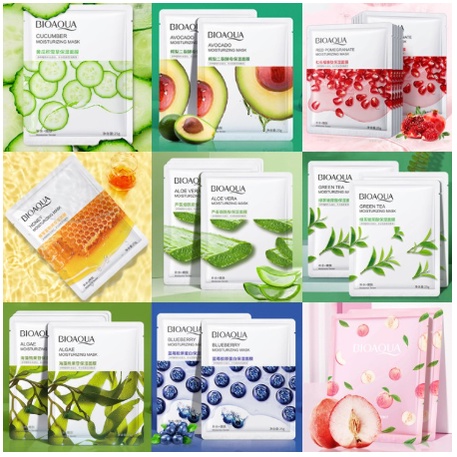 combo 10 miếng giao ngẫu nhiên Mặt Nạ Trái Cây Bioaqua Mask Dưỡng Trắng Cấp Ẩm Căng Bóng- Cung Cấp Vitamin