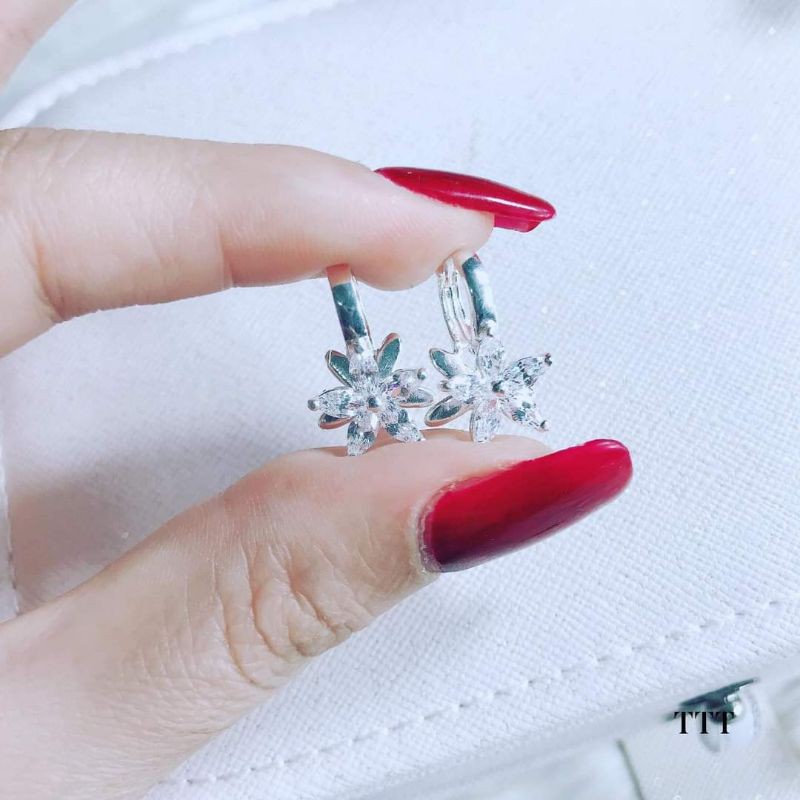 BÔNG TAI HOA ĐÁ BẠC DẠNG BẤM CỰC XINH