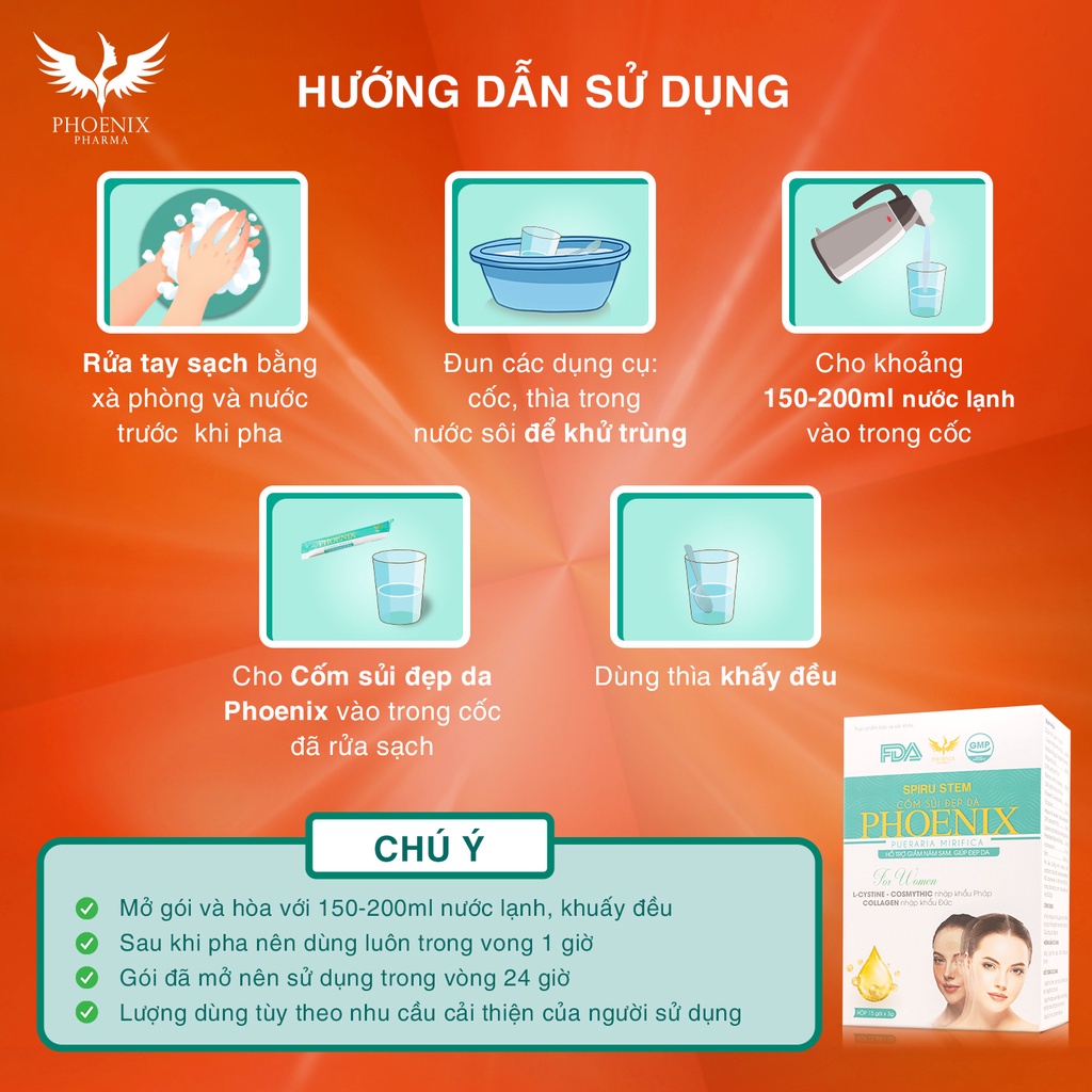 Thức uống đẹp da, điều hòa nội tiết tố, trắng da Phoenix Pharma dạng bột cốm sủi  [hộp 30gói] date t11.2024