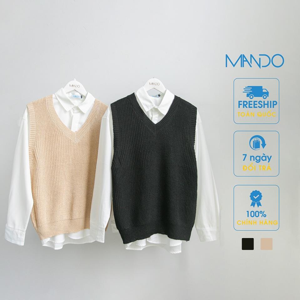 Áo Gile Len Nam MANDO 2 Màu Đen Nâu Form Rộng Cổ Tim Basic Thời Trang Hàn Quốc Unisex ALN57 *
