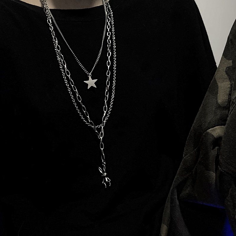 Dây Chuyền Nhiều Lớp Mặt Hình Thỏ Và Ngôi Sao Phong Cách Hip Hop