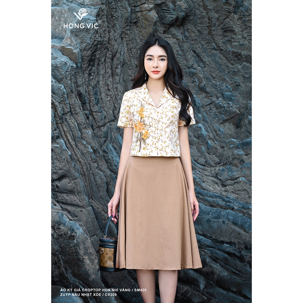 Áo ký giả croptop nữ thiết kế Hong Vic hoa nhí vàng SM420