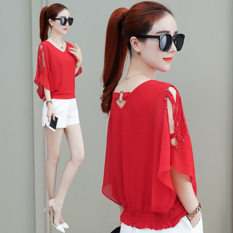 Áo Sơ Mi Chiffon Tay Ngắn Cổ Chữ v Thời Trang 2020 Dành Cho Nữ