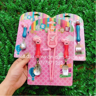 Set thìa dĩa đũa peppa pig cho bé
