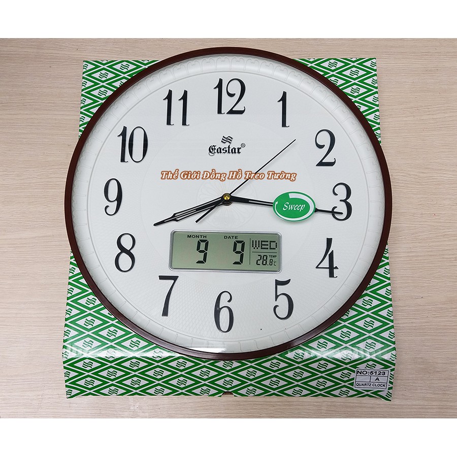 Đồng hồ Tròn Hoa văn nổi 3D có Nhạc gõ báo giờ, Lịch và Nhiệt kế Điện tử - Eastar 5123AN