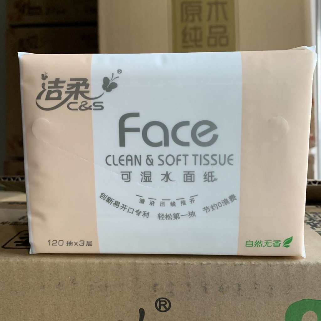 Giấy ăn FACE hồng thùng 18 gói 120 tờ 3 lớp