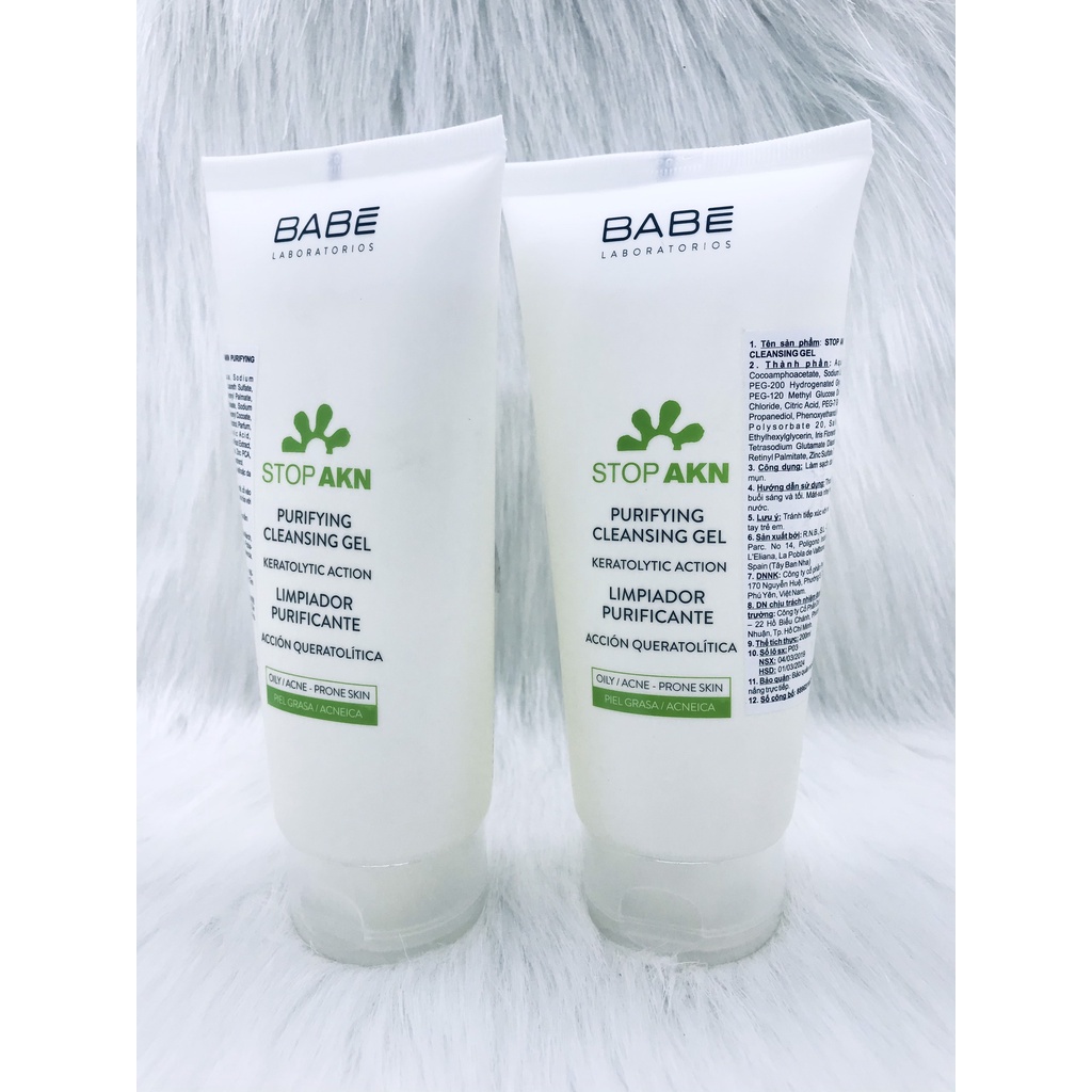 HÀNG NHẬP KHẨU - Sữa rửa mặt Babe Stop AKN Purifying Cleansing Gel dịu nhẹ giảm dầu nhờn thông thoáng lỗ chân lông 200ml