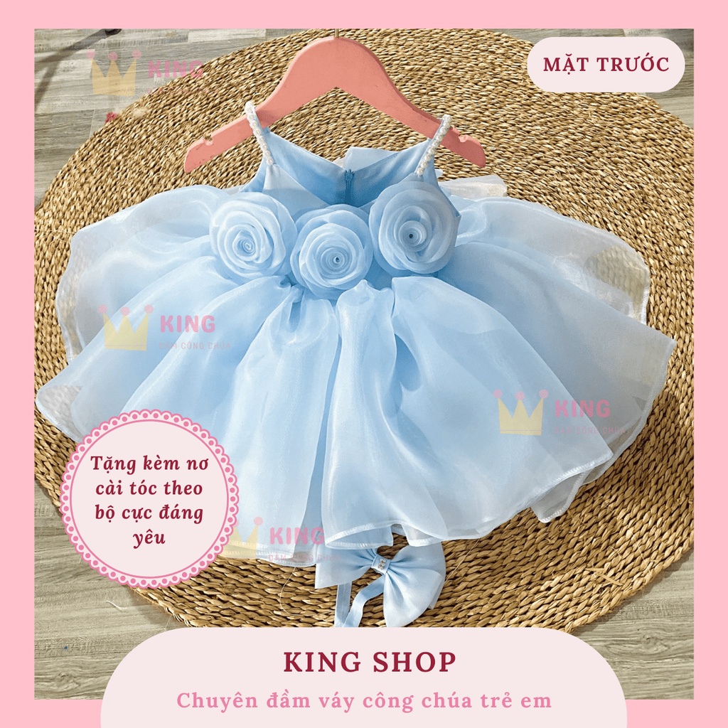 Đầm Bé Nữ Tặng Kèm Nơ Cài Tóc Xòe Bồng Tự Nhiên Cho Bé Gái