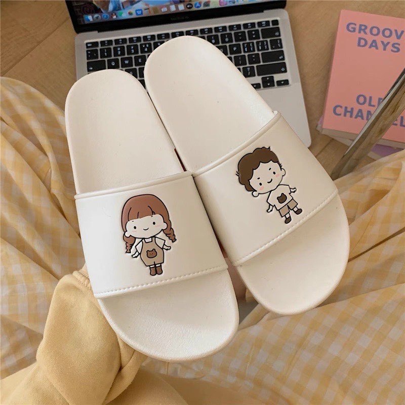 Dép quai ngang cao su hình Cô bé Cậu bé