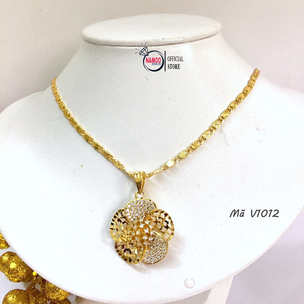 Dây CHuyền Nữ V1012 Mặt Hoa Lớn Kết Hợp Dây Hoa Thị V011 Bản Lớn