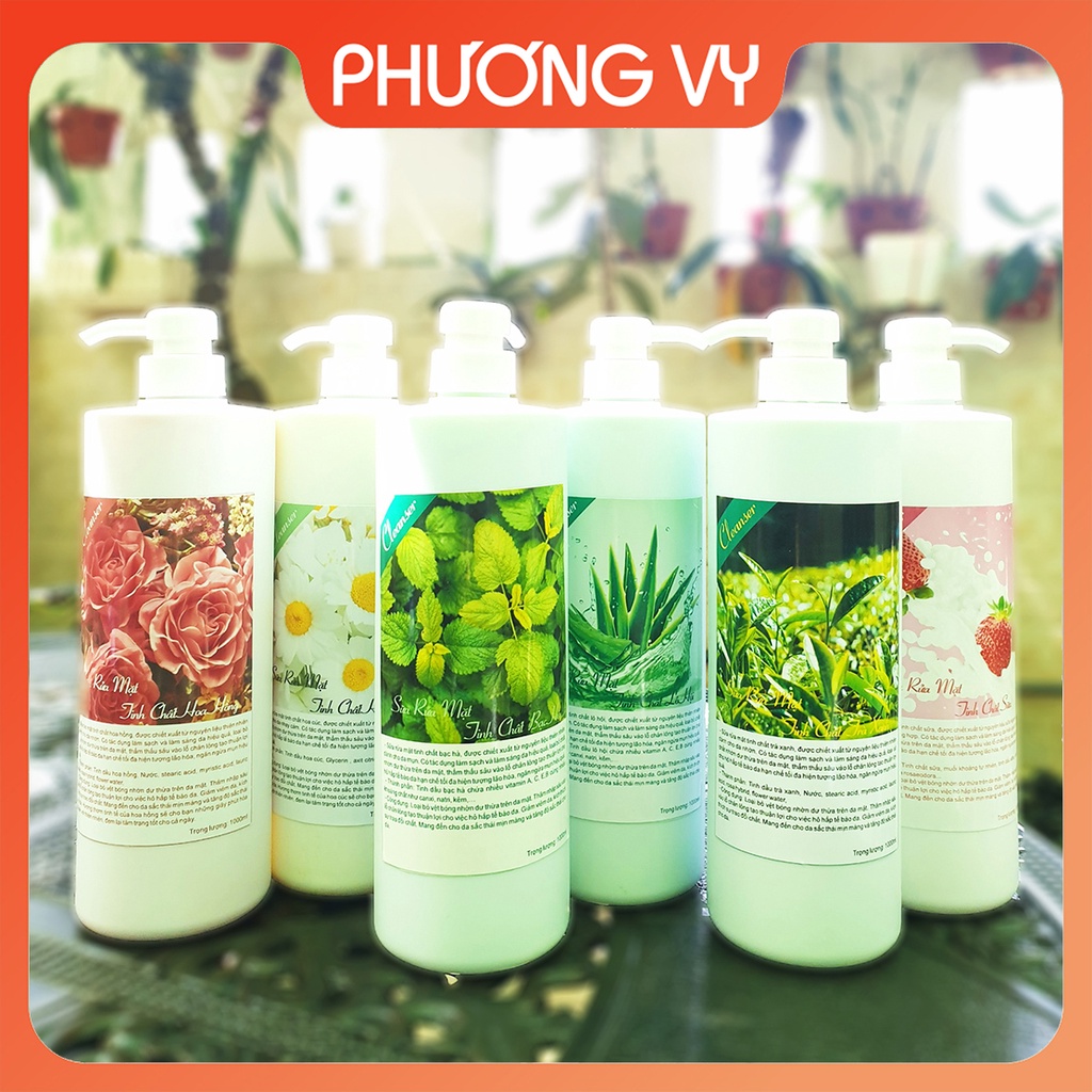 Sữa rửa mặt các loại 1000ml cho Spa: Hoa Hồng, Hoa Cúc, Lô Hội, Bạc Hà, Trà Xanh, Sữa.