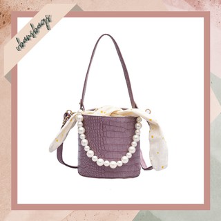 [ CÓ SẴN ] Túi Xách Nữ, Túi Đeo Chéo Hình Trụ Phối Nơ Vải Quai Ngọc - Vbansbags