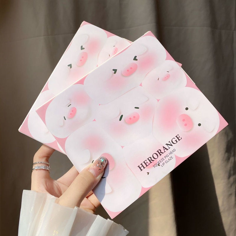 Set 6 Son Môi Chống Nước Thiết Kế Vỏ Son Hình Chú Heo/Chú Heo Dễ Thương