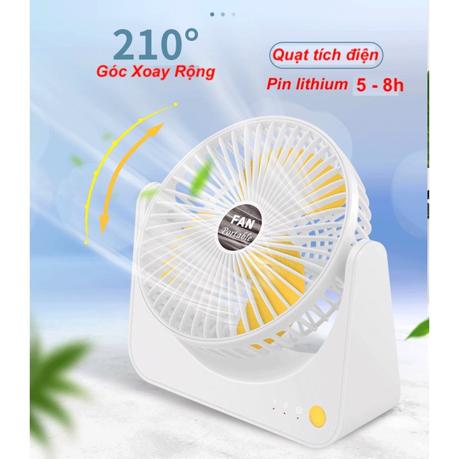 Quạt mini tích điện để bàn - Quạt USB tích điện 3 chế độ gió Pin chạy từ 5-8h mang đi học, đi làm, cho vào túi sách