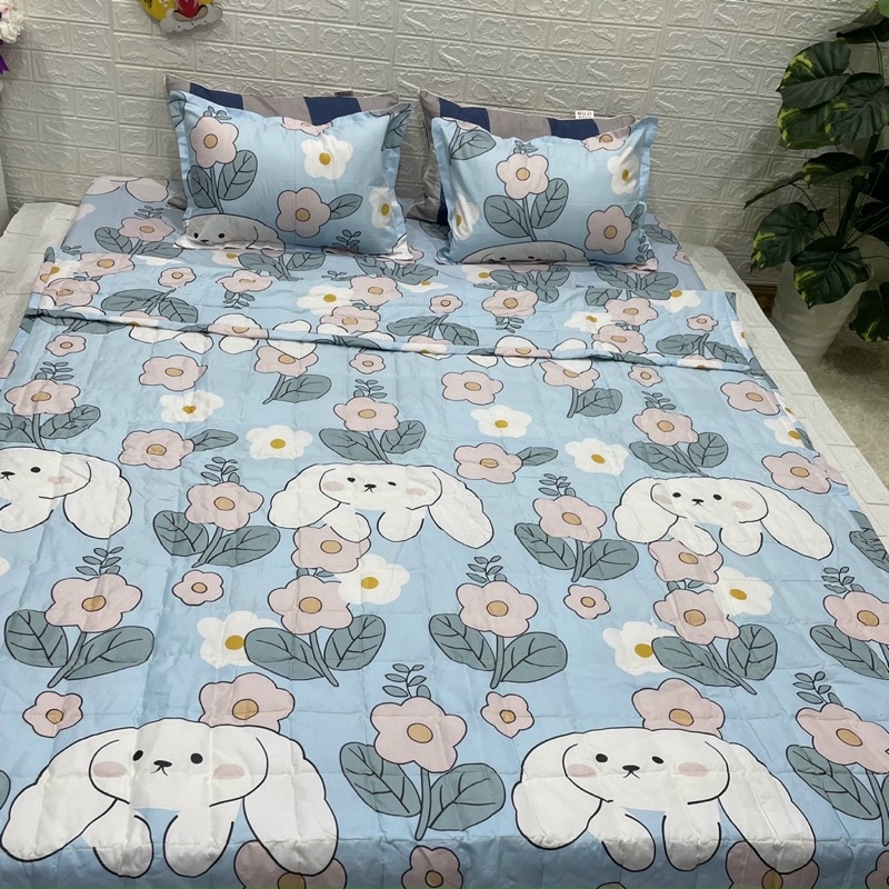 Bộ 5 món chăn hè Cotton Poly gồm 1 ga ,2 vỏ gối đầu , 1 vỏ gối ,1 chăn hè Trần bông