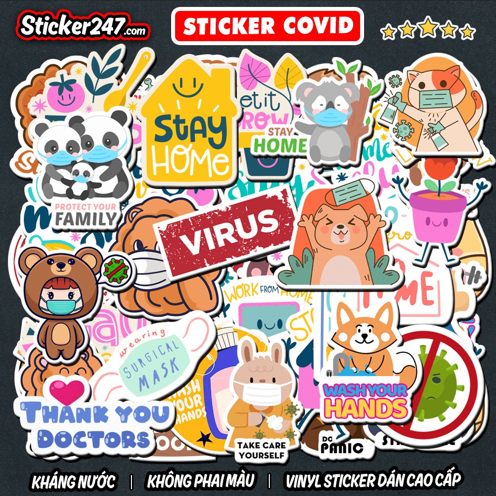 Sticker Phòng dịch Covid 🌈𝑭𝒓𝒆𝒆𝒔𝒉𝒊𝒑 Covid-19, NCOVI chống nước, hình decal dán laptop, ipad, mũ bảo hiểm,vali, đàn guitar