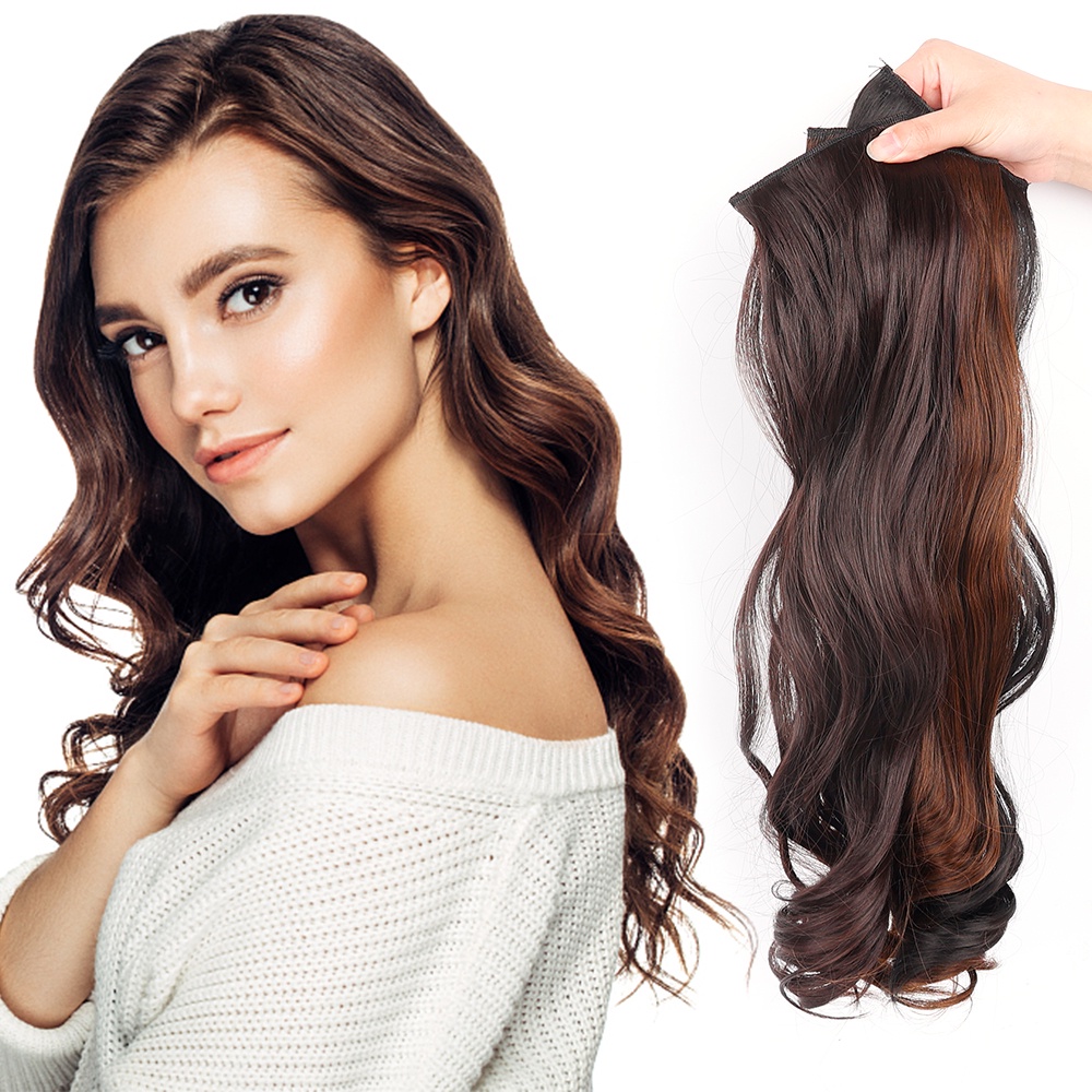 Tóc Giả Đuôi Ngựa Xoăn Dài Bằng Sợi Tổng Hợp Màu Đen/Nâu Có Kẹp Dành Cho Nữ