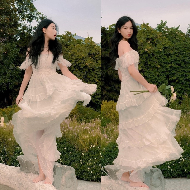 CLIP+HÌNH❤️ Đầm công chúa -Váy maxi trễ vai bèo nhiều tầng