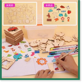Bộ khuôn vẽ cho trẻ em: 52 chi tiết hoạt hình + Vở + Bút chì + Gọt bút chì + 12 bút màu