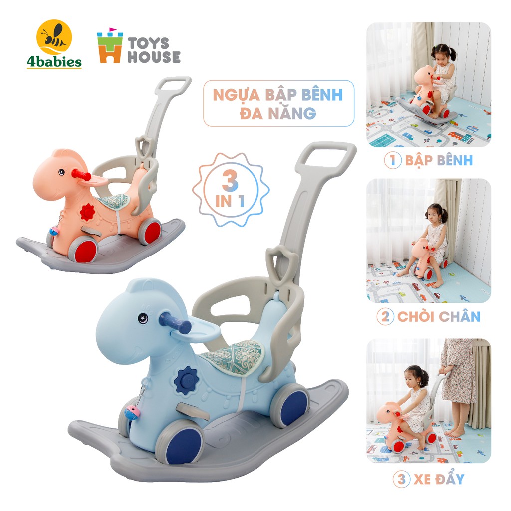 Ngựa bập bênh kiêm xe đẩy bé đi chơi - xe chòi chân hình ngựa - 3 trong 1 Toyshouse có nhạc 9033 tiêu chuẩn châu Âu