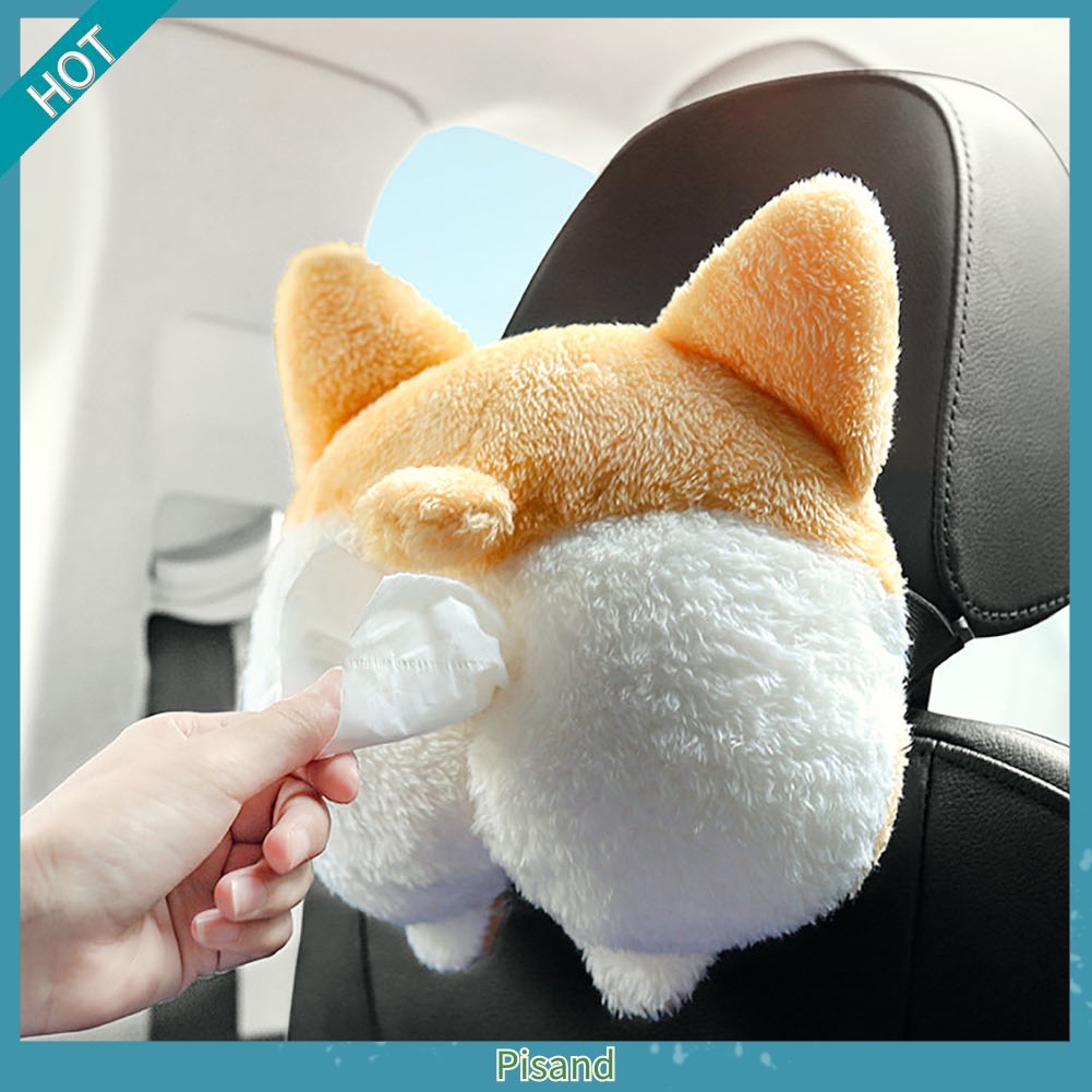 Hộp Đựng Khăn Giấy Hình Mông Mèo Corgi Hoạt Hình Vui Nhộn Gắn Ghế Ngồi Xe Hơi