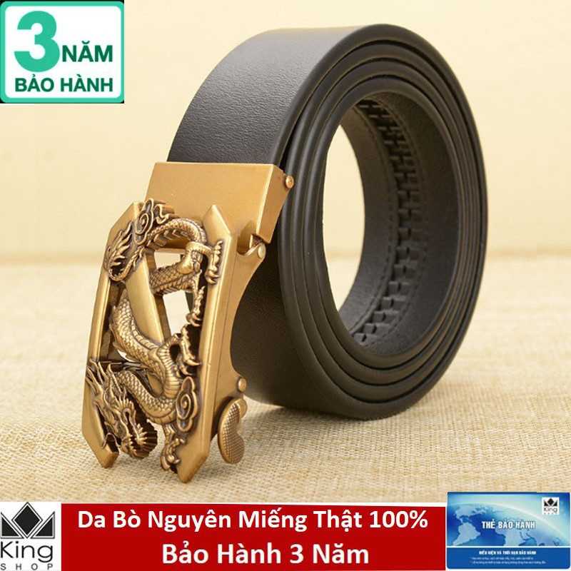 Thắt Lưng Dây Nịt Nam Da Bò Nguyên Miếng Thật 100% Khóa Tự Động Mặt Rồng Quấn - Đồ Da Kingshop