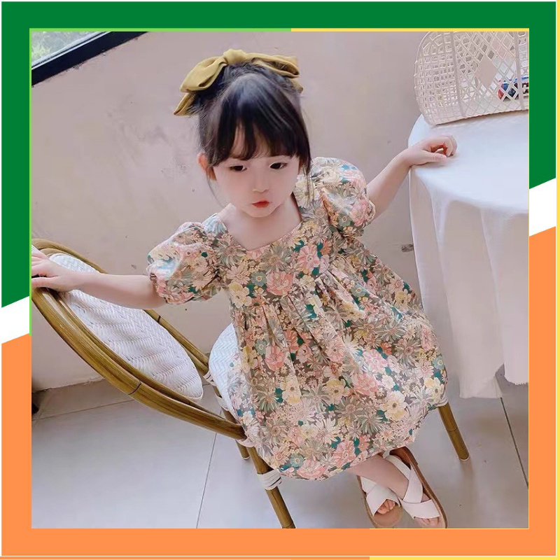 Váy trẻ em, váy cho bé đầm cho bé hai dây hoạ tiết chất liệu thô cotton hoa nhí thoáng mát, thấm hút mồ hôi