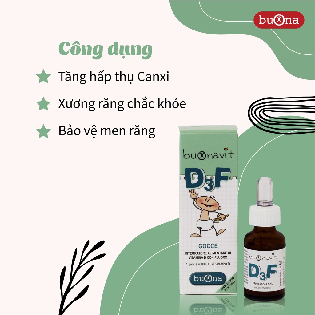 Dung dịch nhỏ giọt D3 Flo BUONAVIT D3F, Thực phẩm bảo vệ sức khỏe cho bé