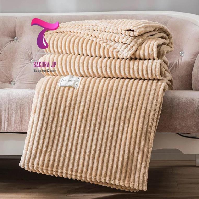 HÀNG MỚI- Chăn Văn Phòng Nhung Tuyết Muji Kẻ Tăm siêu nhẹ - Chăn Tuyết Tăm 4 Mùa