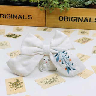 Nơ cột tóc thêu handmade, nơ cột tóc linen thêu tay tiemtaphoa.duahau