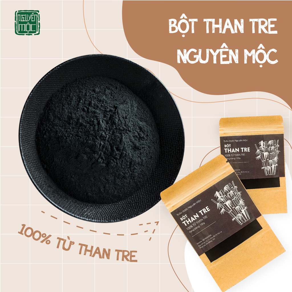 Bột than tre Nguyên Mộc làm trắng răng dưỡng da mờ thâm sáng da se khít lỗ chân lông