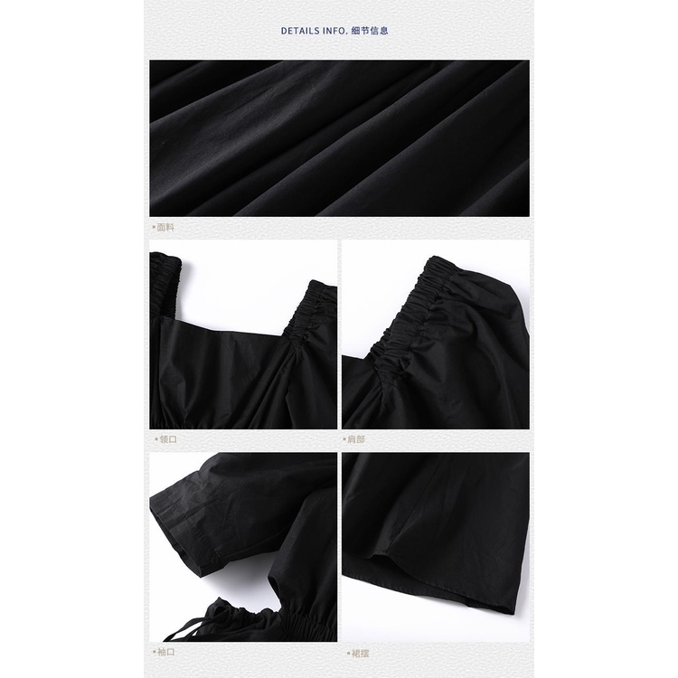 Đầm tay phồng dài cổ vuông màu đen kiểu Pháp retro