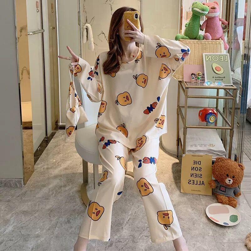 Spring, summer, autumn and winter long-sleeved pajamas female cute pajamas female students autumn and winter plus size Fresh Korean home service kit | BigBuy360 - bigbuy360.vn