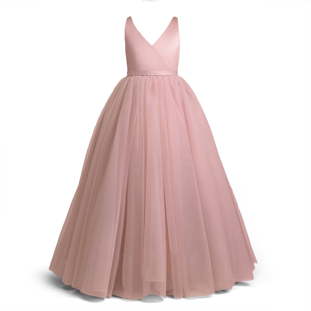 Đầm dạ hội dài NNJXD đính nơ to thời trang dự tiệc sinh nhật cho bé gái