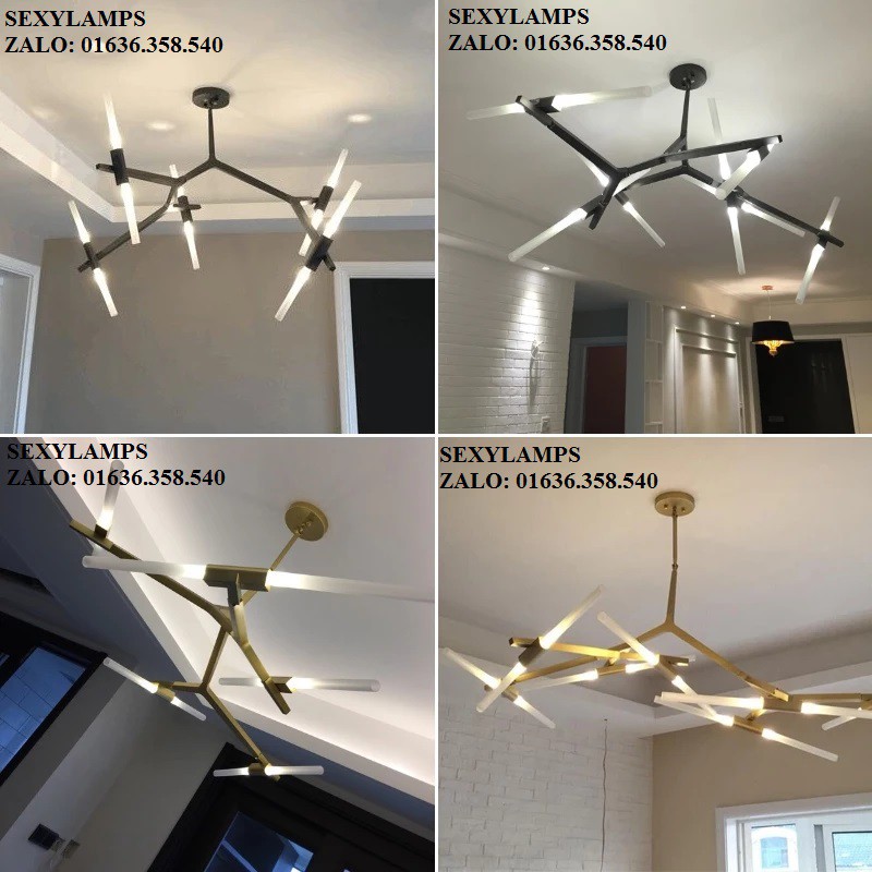 ĐÈN THẢ PHÒNG KHÁCH - ĐÈN THẢ BÀN ĂN AGNES CHANDELIER_5 THANH_10 BÓNG LED_CÀNH VÀNG