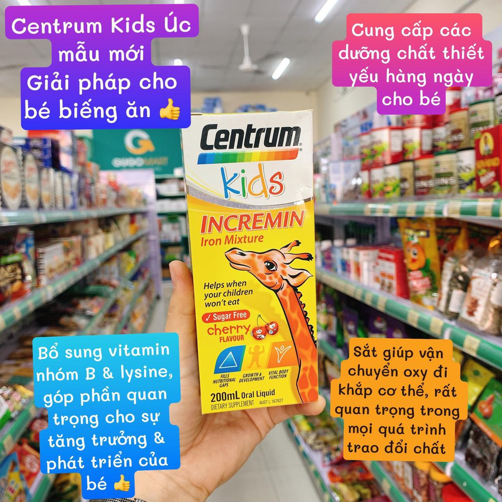[TEM ĐỎ CHEMIST] Siro Cho Trẻ Biếng Ăn Centrum Kids Incremin Iron Mixture 200ml -  Xuất xứ Úc