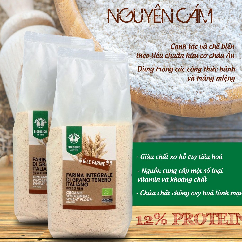 [Mã 159FMCGSALE giảm 8% đơn 500K] Bột Mì Nguyên cám hữu cơ Organic Wheat Flour ProBios 1kg