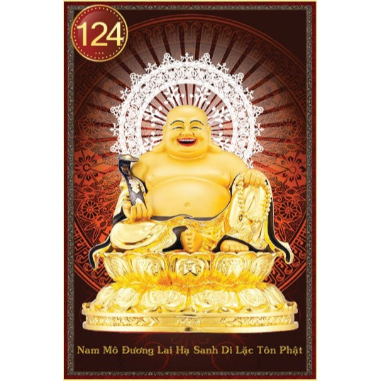 Tranh cuộn Phật Di Lặc-Tranh vải kim sa cao cấp khung gỗ 40x60cm