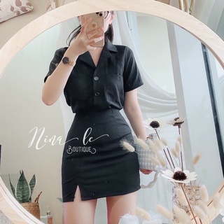 set sơ mi + váy xẻ đùi big size 60-90kg