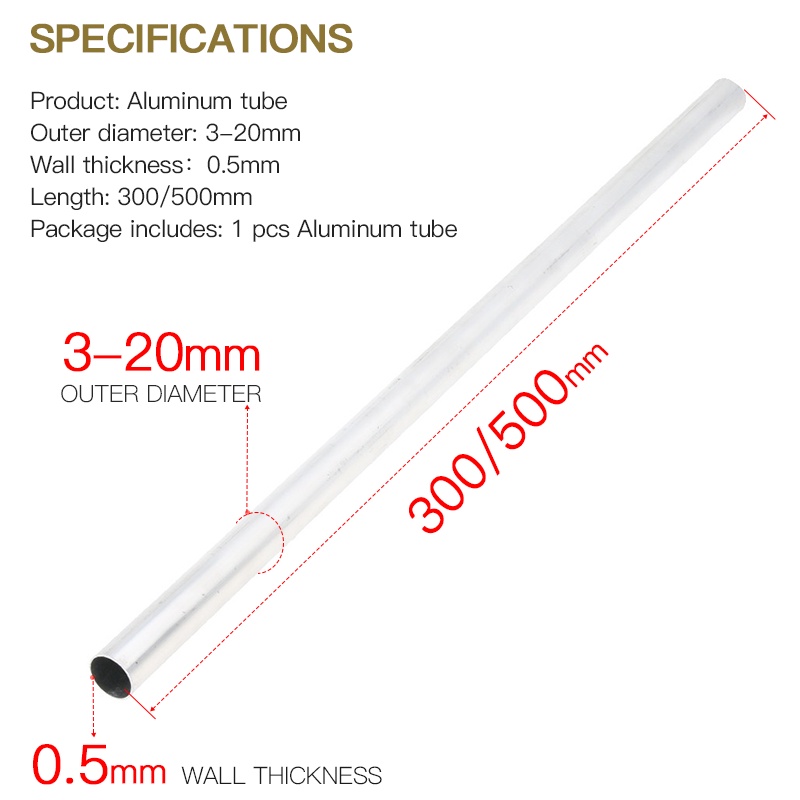 Ống Nhôm Thẳng Dài 0.5mm 300 500mm Gắn Tường Đường Kính Ngoài 4 5 6 7 8 9 10 11 12 13 14 15 16 17 18 19 20mm