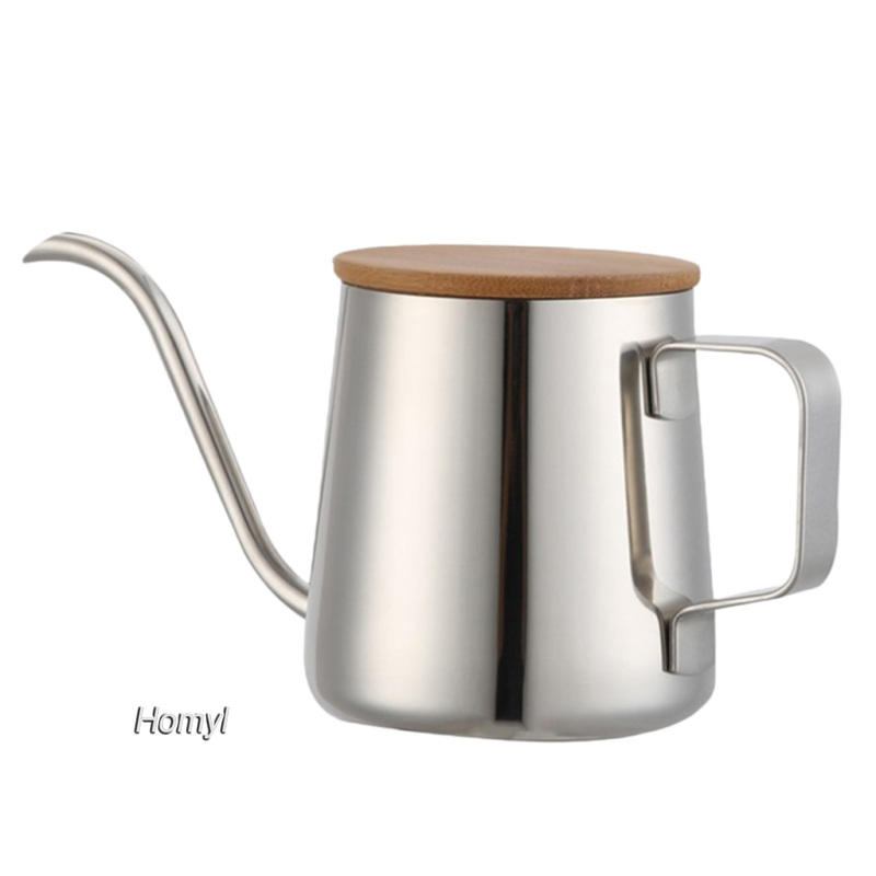 [HOMYL]Narrow Spout Drip Coffee Maker Pot Pour Over Coffee Tea Kettle With Wood Lid