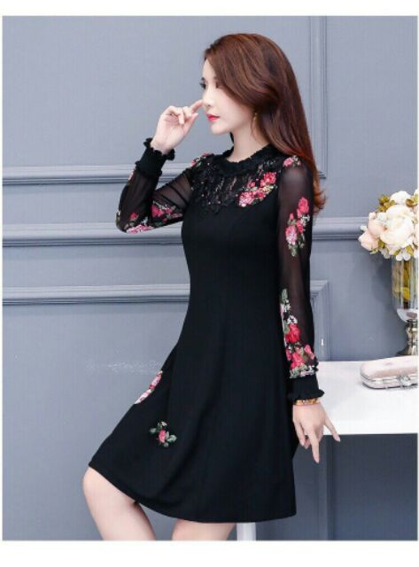 🌹😍❤ĐẦM DÁNG XOÈ TAY VOAN THÊU HOA PHỐI REN KẾT HẠT QC280320🍒😘🍀