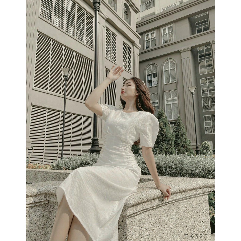 Váy đầm nữ - vintage nữ tiểu thư dạo phố linen - trắng nude | BigBuy360 - bigbuy360.vn