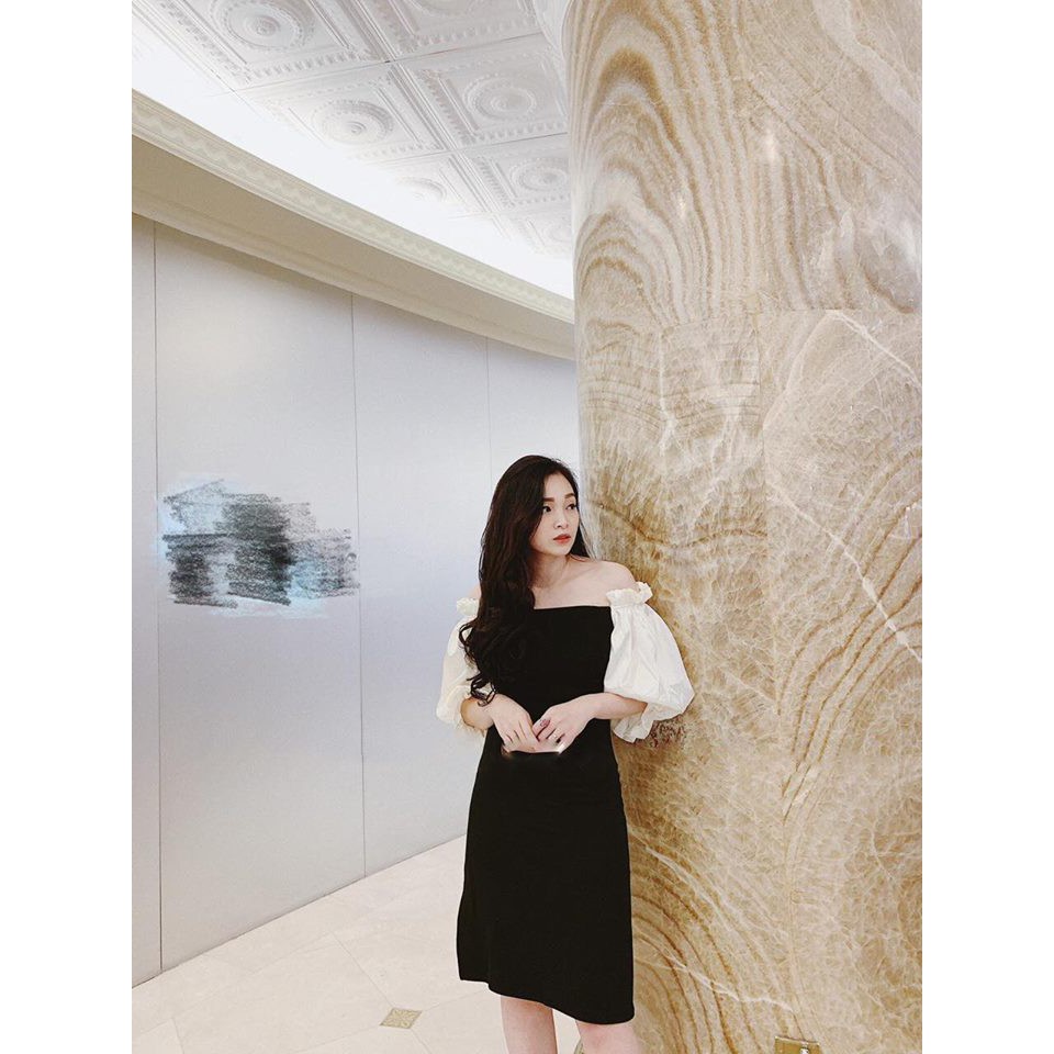 🍄 ĐẦM ĐEN PHỐI TAY PHỒNG TRẮNG CỰC XINH. Hình thật chụp sàn | BigBuy360 - bigbuy360.vn