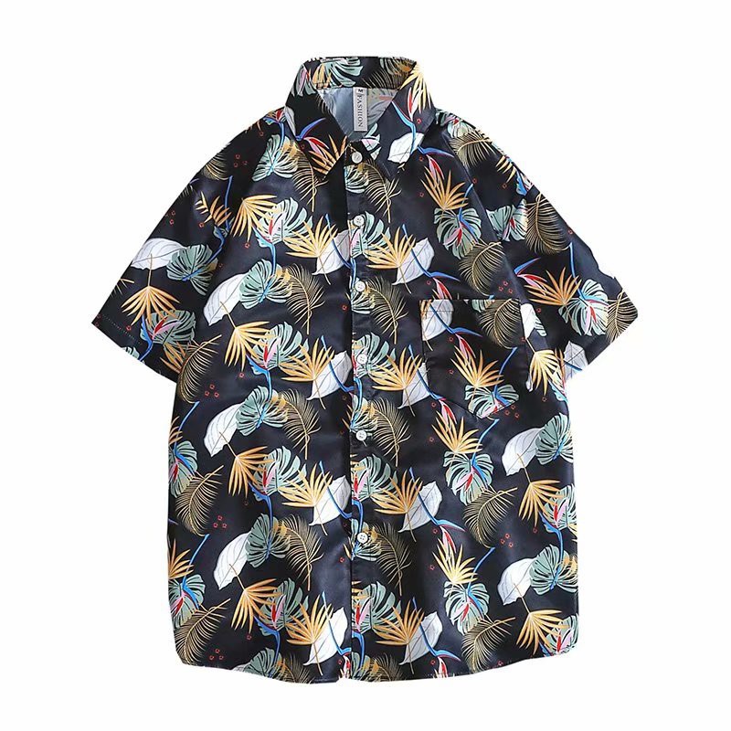 Hawaiian style floral print short-sleeved men's shirt
