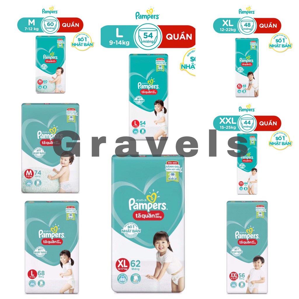 Bỉm Pampers Quần Giữ Dáng Mới Gói Cực Đại M74/L68/XL62/XXL56 - Pamper Gói Đại M60/L54/XL48/XXL44