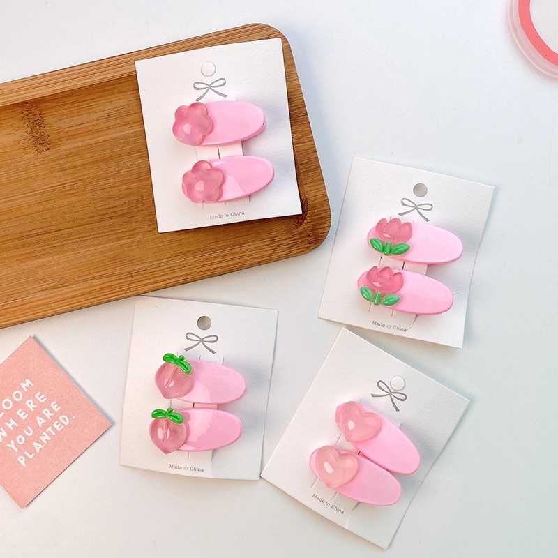 Set 2 kẹp tóc màu hồng cho bé yêu